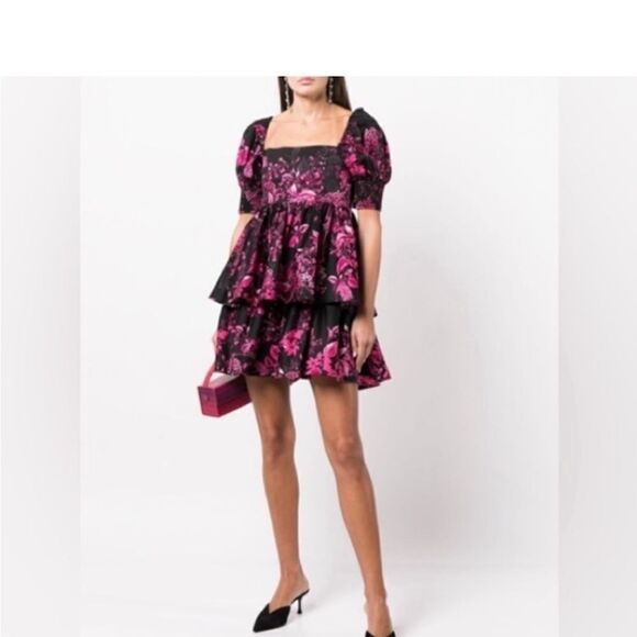 NWT Alice + Olivia Womens Mini Dress Emmalou Stretch Cotton Tiered size 2 $440 - Picture 2 of 10